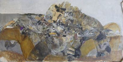 Véronique FREUND (1918-2012) Nu de dos
Collage et huile sur toile
Non signé
46 x...