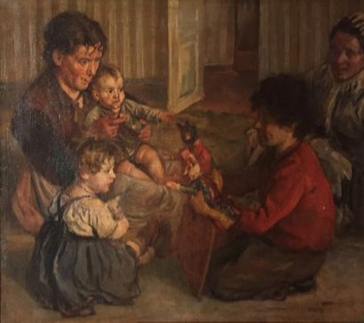 null Marcellin-Gilbert DESBOUTIN (1823-1902)
Heureuse famille
Huile sur toile
Signée...