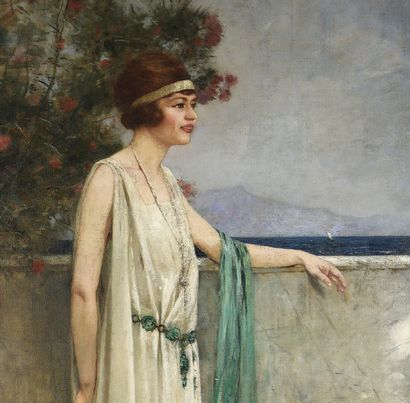 Henri GERVEX (1852-1929) Femme à la robe blanche, 1922
Huile sur toile
Signée et...