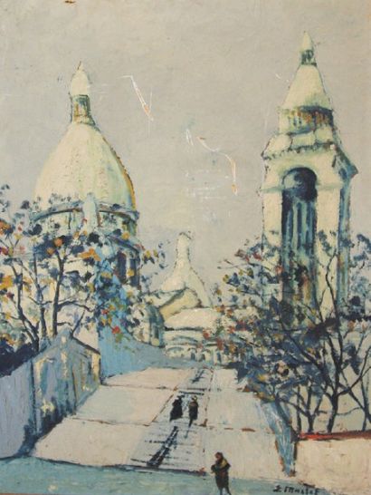 Elisée MACLET (1881-1962) L'escalier du Sacré-Coeur, circa 1920
Huile sur carton
Signée...