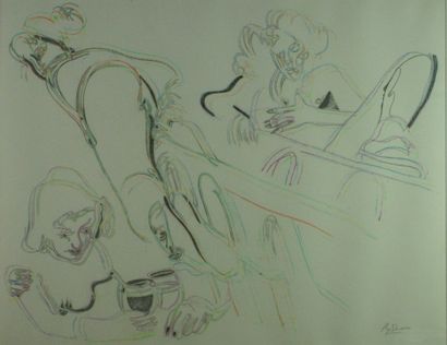 Gérard GUYOMARD (né en 1936) Au bar, circa 1994
Crayon conté, estompe et crayons...