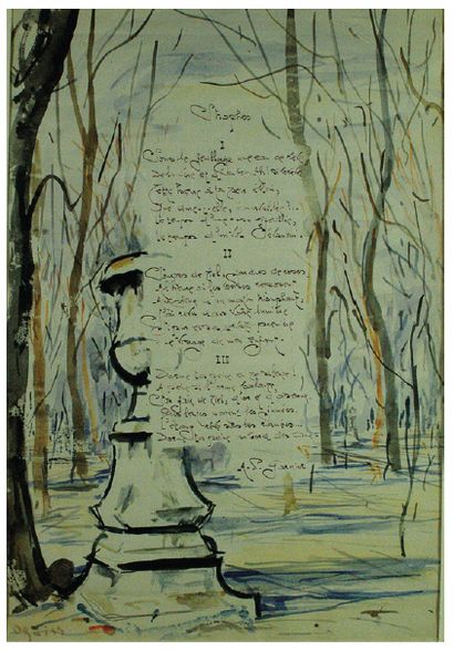 Takanori OGUISS (1901-1986) Illustration d'un poème de A.P. Garnier
Aquarelle et...