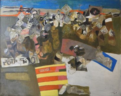 Véronique FREUND (1918-2012) Offensive, 1980
Collage et huile sur toile
Signé, daté...