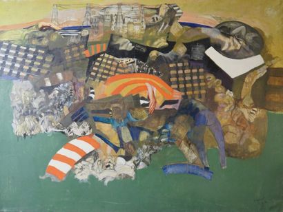 Véronique FREUND (1918-2012) Abstraction, 1980
Collage et huile sur toile
Signé,...
