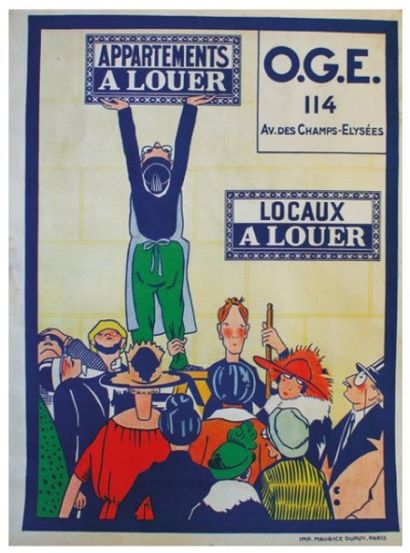 ANONYME APPARTEMENTS A LOUER-LOCAUX A LOUER Imp. Maurice Dupuy, Paris - 80 x 60 cm...