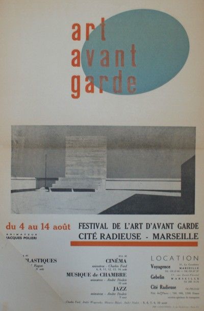 ANONYME ART AVANT GARDE.”CITÉ RADIEUSE-MARSEILLE” Imp.Caractères - 60 x 40 cm - Non...