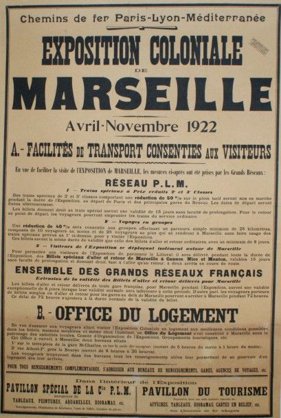 ANONYME EXPOSITION COLONIALE DE MARSEILLE.1922 Imp.Maulde et Renou - 104 x 72 cm-...