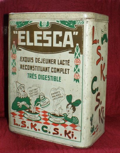 Sacha GUITRY CACO ELESCA.”Exquis déjeuner lacté…L.S.K.C.S.KI”.Vers 1920 Boîte métallique...