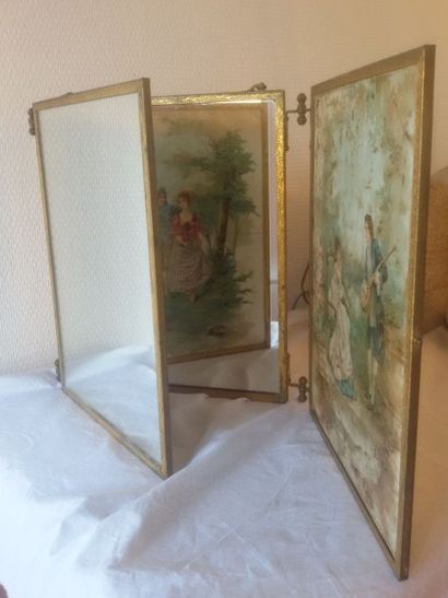 Edition BROT Miroir triptyque. Vers 1900. Chaque miroir : 30 x 24 cm – L. totale:...