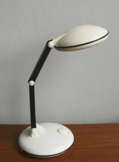 Kyoji TANAKA Lampe « liseuse » pliante en plastique blanc et noir à piles à poser...
