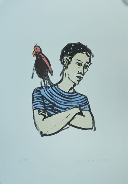 STEPHEN BALKENHOL (1957) L'homme au perroquet. Lithographie signée au crayon en bas...