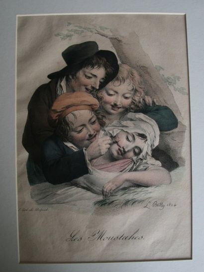 D'après Louis-Léopold BOILLY (1761-1845) « La moustache » Lithographie de Delpech...