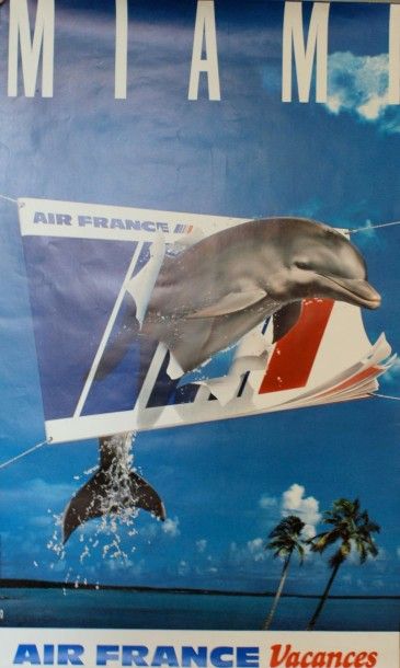 AIR FRANCE MIAMI Ets Saint-Martin, Asnières - 100 x 60 cm - Non entoilée, bon ét...