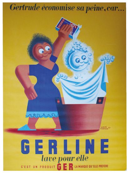MORVAN Hervé (1917-1980) "Gertrude économise sa peine...car GERLINE lave pour elle".
Vers...