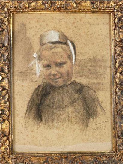 Marguerite Henriette TEDESCHI (1879-1970) Petite bretonne crayon gras signé et daté...