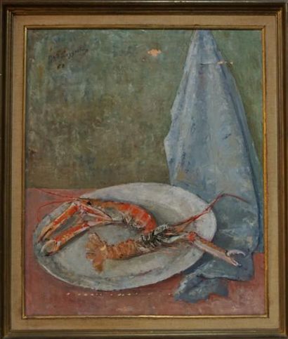 Pierre KLEMCZYNSKI ( 1910- 1991) Nature morte aux langoustines huile sur toile signée...
