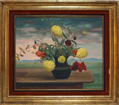 Paul CHARLEMAGNE (1892-1972) / André QUELLIER(1925-2010) Bouquet de fleurs huile...