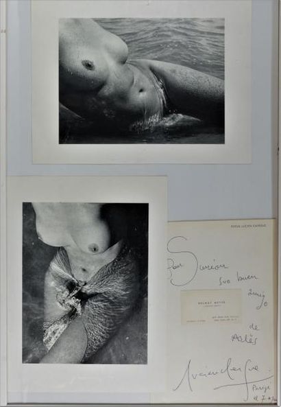 Lucien Clergue Envoi signé et daté accompagné de deux reproductions nus de la mer...