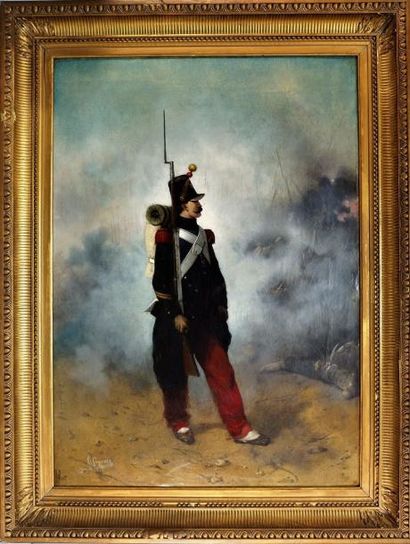 Alcide LORENTZ. "Le militaire". Huile sur toile signée 78 x 56 cm