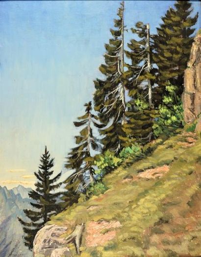 BRUGGER. "Paysage de montagne". Huile sur toile signée. 60 x 47 cm