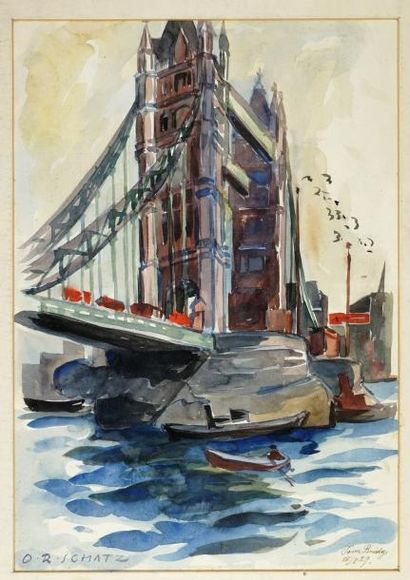 Otto Rudolph SCHATZ "Tower Bridge London ". Aquarelle signée et datée 29. 35 x 24...