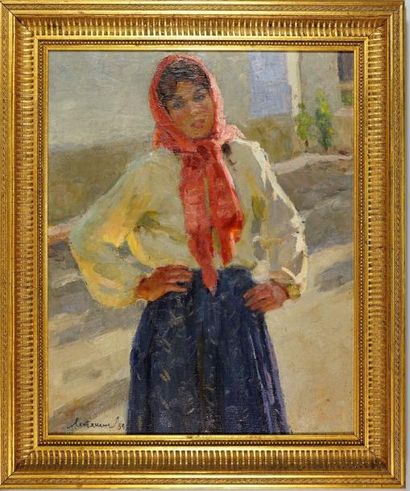 Viktor Vassine FEDOROVITCH. "Portrait de femme". Huile sur toile signée. 50 x 40...