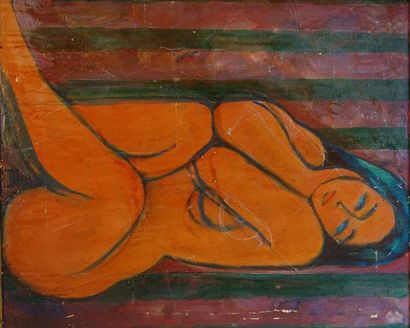 Ecole XXème "Femme nue". Huile sur toile monogrammée 65 x 54 cm
