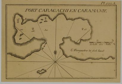 TURQUIE Carte marine du port de Caragachi en Caramanie, 17X21