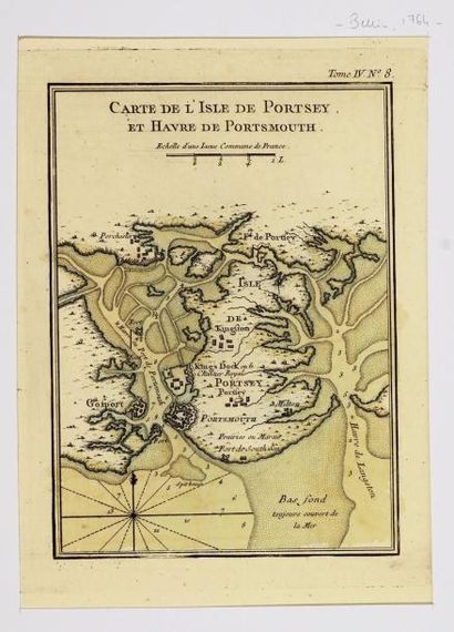 Angleterre Carte de l'isle de Portsey et Havre de Portsmouth, 32X24