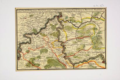 Allemagne Carte du cours du Rhin depuis Mayence jusqu'à Coblens, 29X42