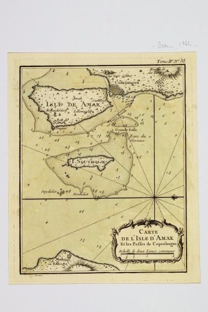 DANEMARK Carte de l'île d'Amak et les paffes de Copenhague, 33X25