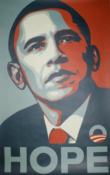 Shepard FAIREY (né en 1970) ”HOPE”. BARACK OBAMA.2008 Offset lithographie - Non Signée...