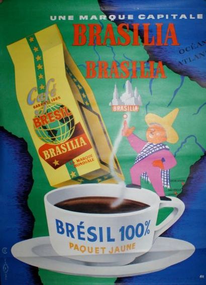 AR CAFÉS BRÉSIL.”BRASILIA” Etablissements de La Vasselais, Paris - 56 x 40 cm - Non...