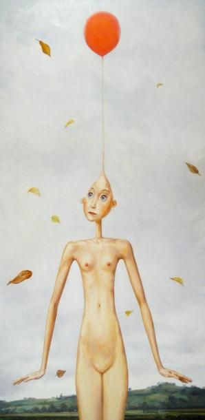 FEUILLOLEY Myriam (née en 1960) « Espérance » Huile sur toile 120 x 60 cm