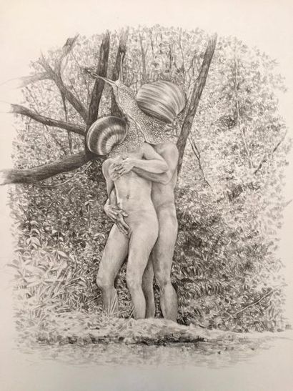 BOIN Laure (née en 1963) « Le baiser de la femme-escargot» 2016 Mine de plomb sur...