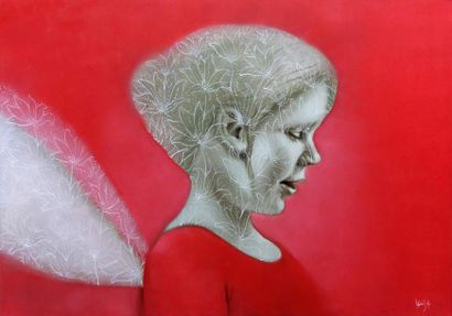 SMERGELIS Laimonas (né en 1972) « Raudonai » 2017 Huile sur toile 70 x 100 cm