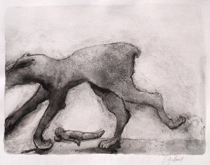 GERBAUD Evelyn (née en 1952) « Dort sous le chien » 2014 Lavis d'encre 38,5 x 47,5...