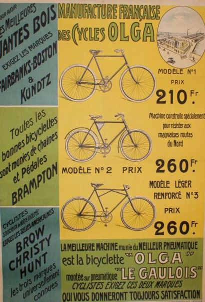 ANONYME CYCLES OLGA Imprimerie Chapellier, Paris - 106 x 76 cm - Entoilée, bon état...