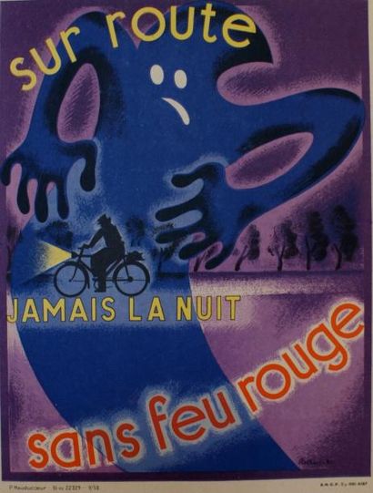 ROLLHAUS SUR LA ROUTE.”JAMAIS LA NUIT SANS FEU ROUGE”.Vers 1958 P.Hauducoeur- SNCF...