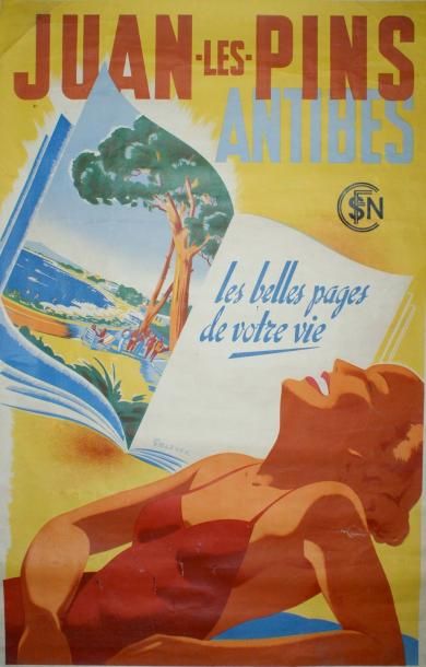 BLEUER René (1896-1978) SNCF.JUAN-LES PINS -ANTIBES Georges Lang Imp., Paris - 100...
