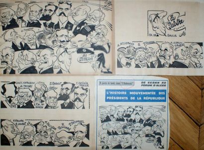 L’HISTOIRE MOUVEMENTÉE des PRÉSIDENTS de la RÉPUBLIQUE. 1969 3 dessins à l’ence sur...