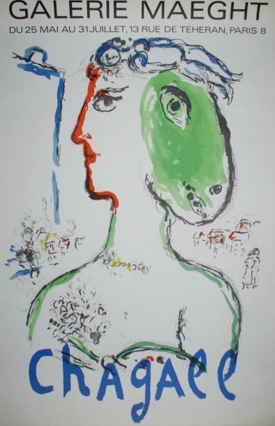 CHAGALL Marc (1887-1985) Galerie Maeght “L’ARTISTE PHENIX”. Vers 1970 Imp.Mourlot...