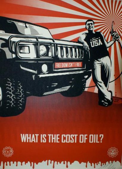 Shepard FAIREY (né en 1970) WHAT IS THE COST OF OIL?.2008 Lithographie - Signée et...