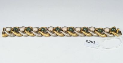 null Bracelet composé de maillons épi en or jaune et or gris 18K (750/oo) satiné,...