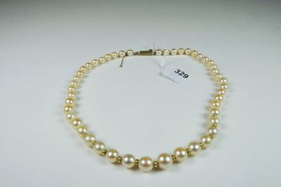 null Collier de perles de culture en chute diamètre 6,5 à 9,5 mm, les perles du centre...