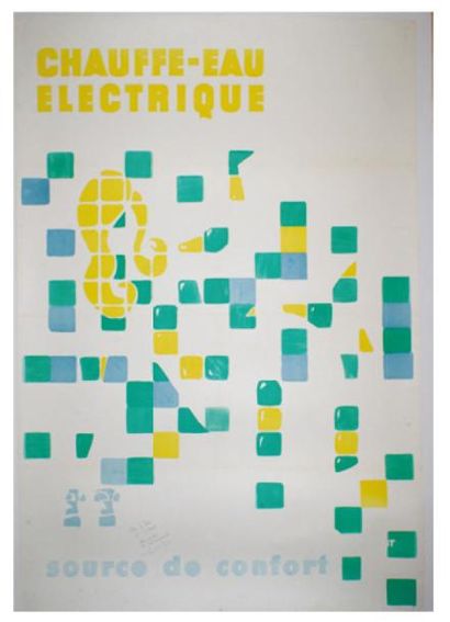 BERNARD VILLEMOT À L'AFFICHE (1911-1990) CHAUFFE-EAU ELECTRIQUE"SOURCE DE CONFORT"....