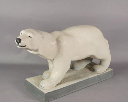 Charles LEMANCEAU (1905-1980) Ours en céramique blanche émaillée et crispée 24 x...