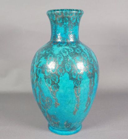 null Vase monté en lampe en céramique émaillée turquoise et argent ( base restaurée...