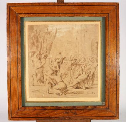ECOLE ITALIENNE XVIIIème siècle Scène mythologique. Dessin. 20 x 19 cm
