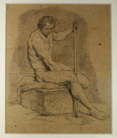 ECOLE XIXème SIECLE Etude de nu d’homme. Dessin au crayon. 42 x 34 cm